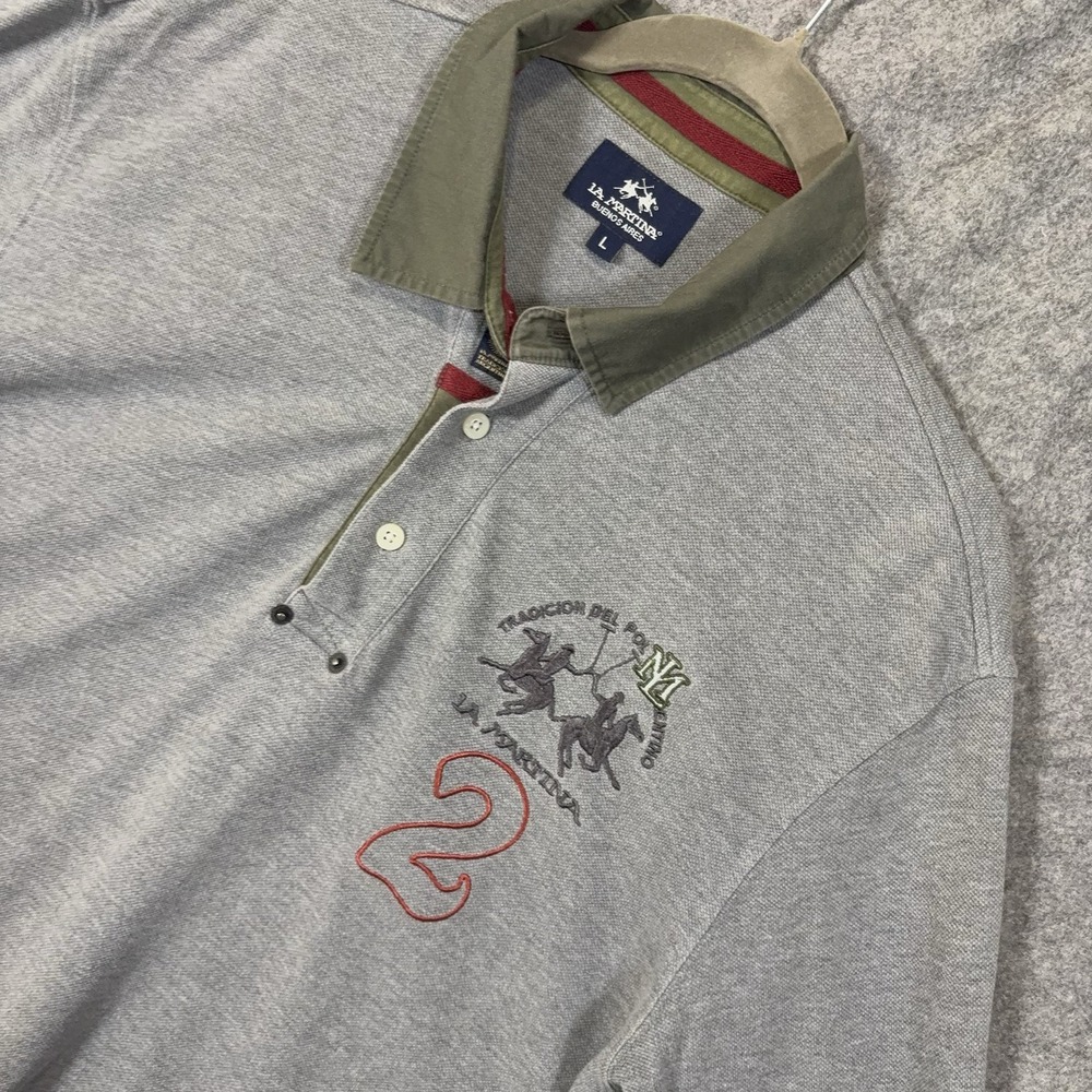 La Martina Tradicion Del Polo Argentino Rugby Shirt Mens Sz L Gray Logo
